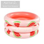 Outdoor Party Bubble Bottom Pink Watermelon Baby Water 3-Ring Inflatable Swimming Pools for Kids – Children's Pool with Ball Toys