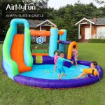 Custom-Sized Logo Printed Oxford Inflatable Water Slide, Water Gun Bounce House, Water Slide with Kids Party Blower