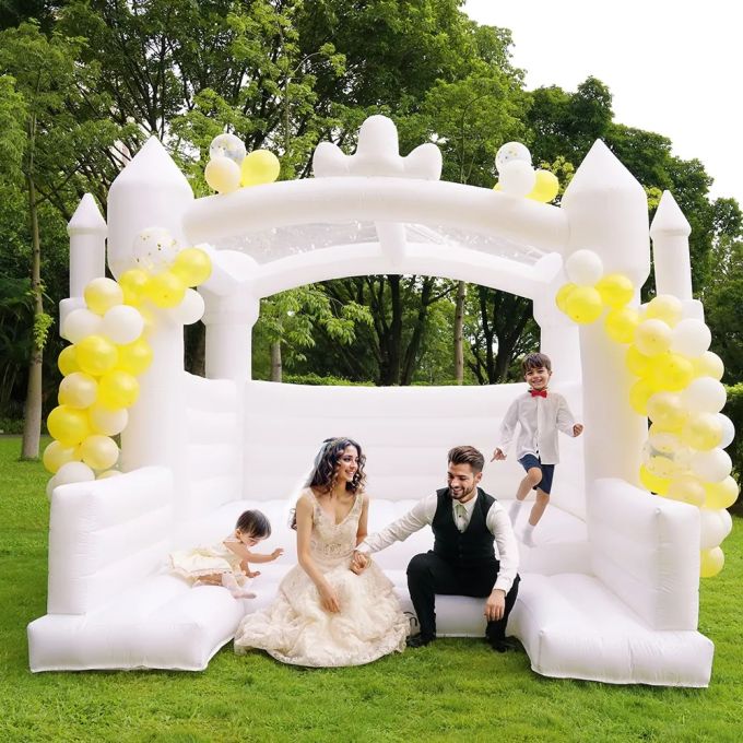 Small White Bounce House Inflatable Wedding Bounce Castle for Kids – Moon Bounce White Jumping Castle