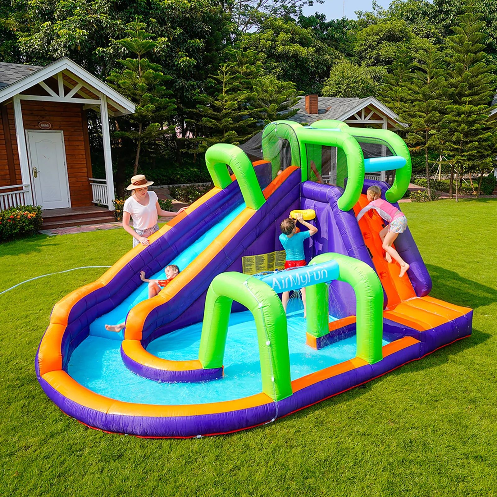 inflatable water slide, bouncy house, inflatable castle, kids outdoor toys, summer playground, backyard water toys, outdoor inflatable slide, inflatable party toys, kids playhouse, summer pool party toys, kids entertainment, inflatable playground, family fun, PVC water slide.