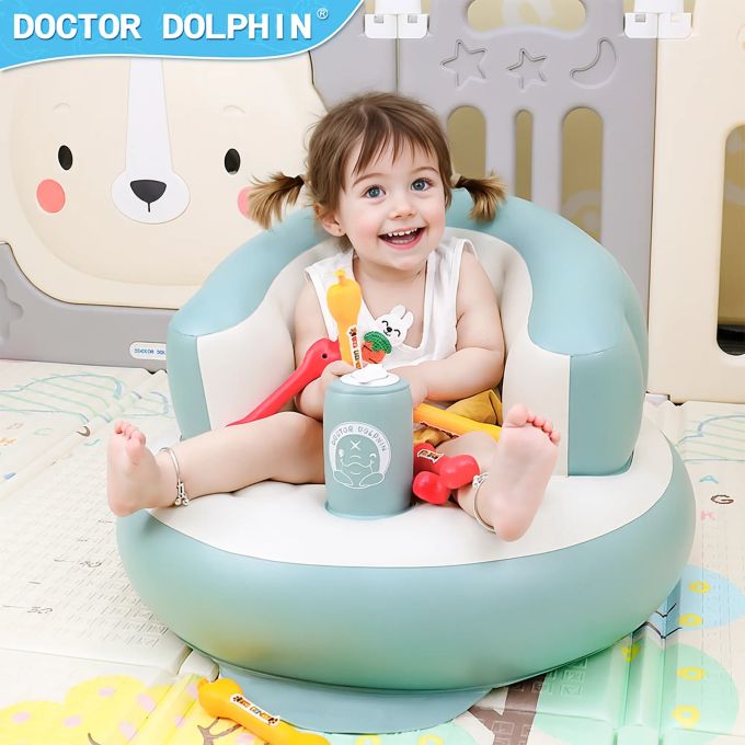 octor Dolphin Inflatable Sit-Up Chair for Baby 3-36 Months – Inflatable Baby Sofa with Built-in Air Pump