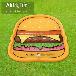 Hamburger Summer Outdoor Play Games for Kids – Pet Sprinkler Splash Pad, PVC Inflatable Water Spray Mat